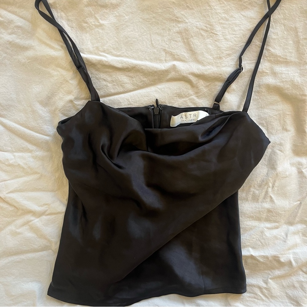 ASTR The Label black satin cowl neck top